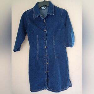 Aqua Blues Denim Color Button Up Shirt Dress Size Medium